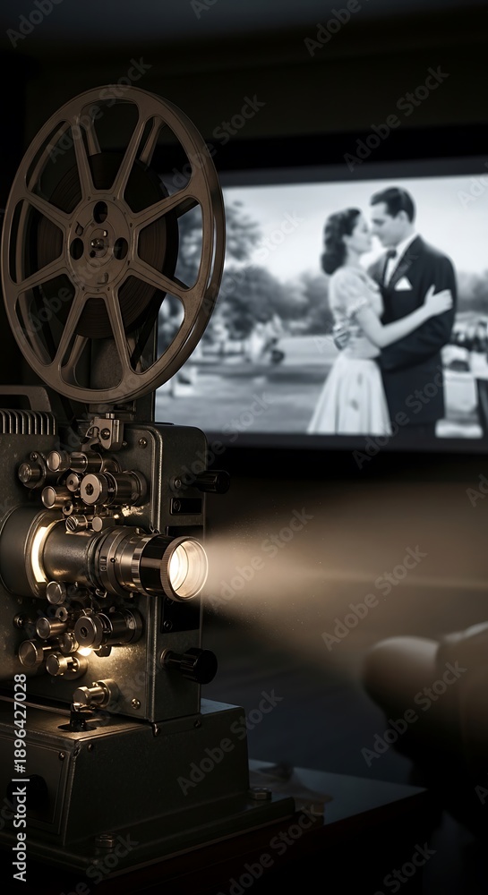 Fototapeta premium Vintage Film Projector Displaying a Romantic Scene.