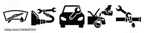 collection of  windshield replacement vector icon set, Automobile service silhouette icons