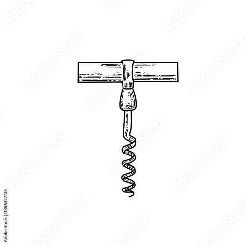 minimalist hand drawn wine corkscrew bottle opener line art vector illustration