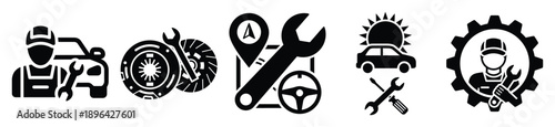 collection of  auto service counter vector icon set, Automobile service silhouette icons