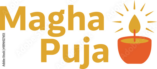 Magha Puja festival typography design vector illustration for Buddhist religious celebration and spiritual holiday greeting on transparent background.