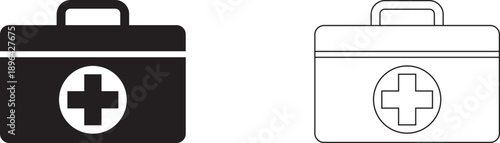 Black and white medical bag with red cross symbol first aid kit health healthcare