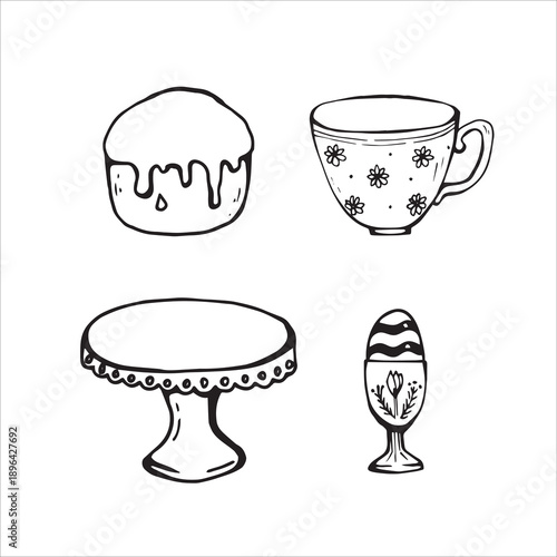 Whimsy Easter set with cake holder, teacup, egg holder and cake 