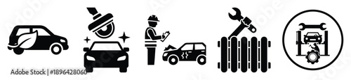 collection of  car body repair vector icon set, Automobile service silhouette icons
