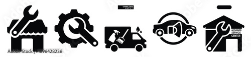collection of  car inspection pit vector icon set, Automobile service silhouette icons