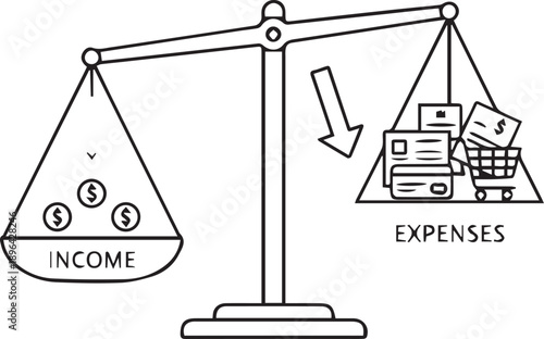 Income vs Expense Imbalance Concept Line Illustration