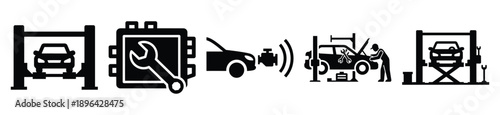 collection of  car service bay vector icon set, Automobile service silhouette icons