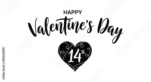 A minimalist black and white graphic displays happy valentine s day with a heart and the date high quality professional detailed