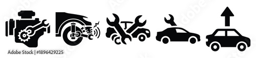 collection of  emergency car repair vector icon set, Automobile service silhouette icons