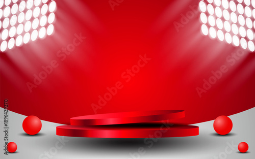 Abstract 3D realistic cylindrical podium backdrop with natural lighting on the wall. Minimalist mockup or product display presentation, stage for exhibitions.