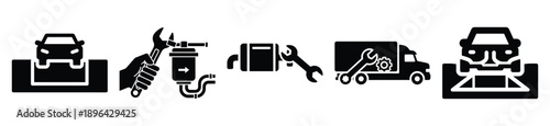 collection of  ev battery service vector icon set, Automobile service silhouette icons