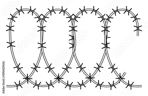 Barbed Wire Fence Pattern - Black and White Illustration