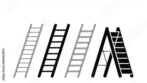 Collection of four different ladder icons in black and white