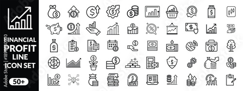 
Financial profit line icon set. Containing Money income, money savings, earnings, money, cash, investment, financial growth and more. Editable stroke. Vector illustration
