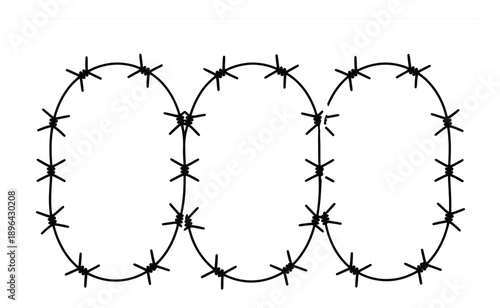 Simple black and white illustration of barbed wire forming three connected loops