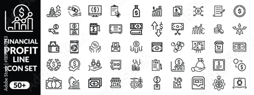 
Financial profit line icon set. Containing Money income, money savings, earnings, money, cash, investment, financial growth and more. Editable stroke. Vector illustration