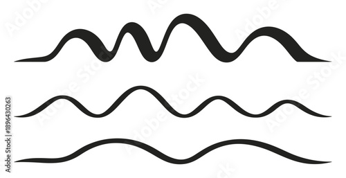 Three Black Wavy Lines on White Background