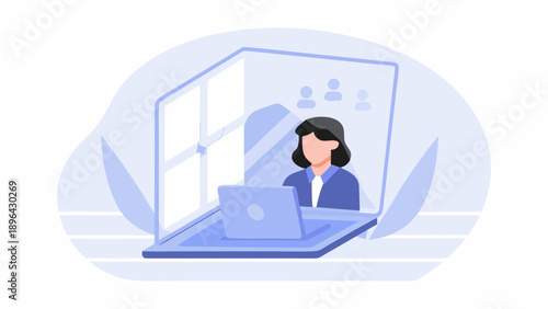 Businesswoman working remotely on laptop with video call