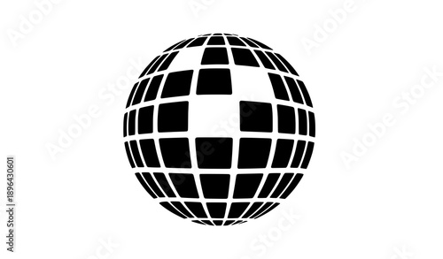 Classic disco ball silhouette vector icon solid black nightclub party isolated on transparent background