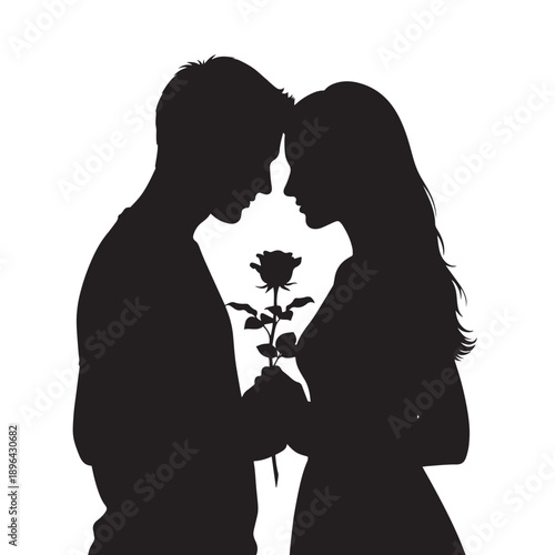 Romantic Silhouette of Couple with Rose