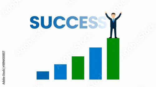 Businessman climbing increasing bar graph symbolizing career growth financial success and business development with upward trend and positive trajectory
