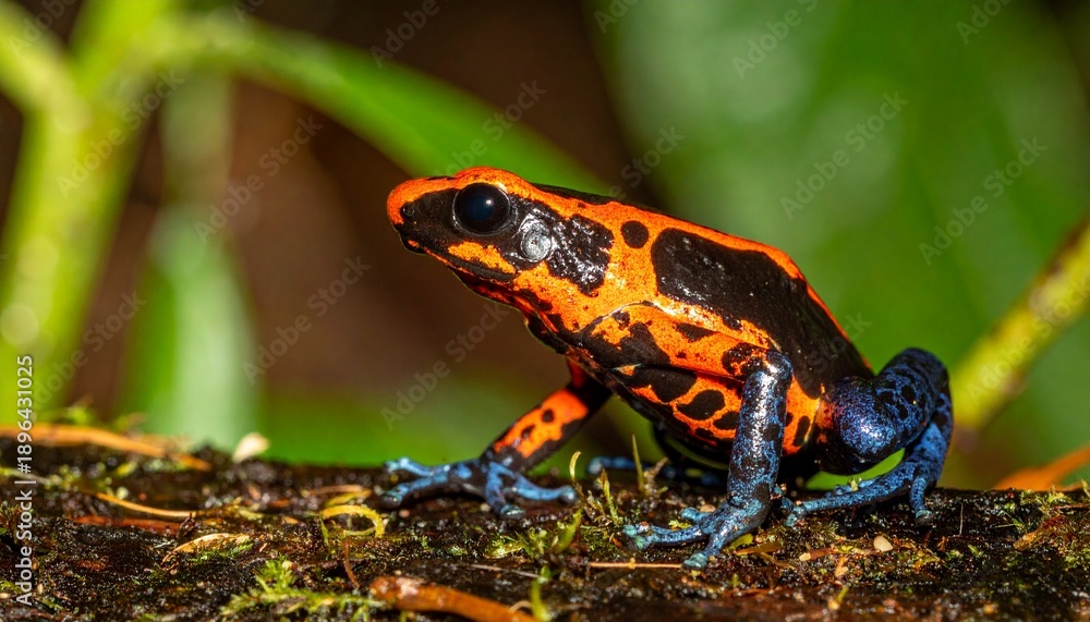 Fototapeta premium Poison Dart Frog on Tropical Rainforest Leaf