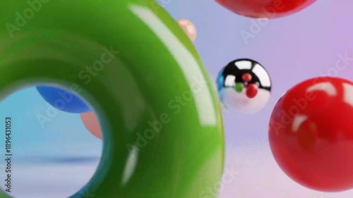 Abstract 3 d rendering of geometric shapes with vibrant colors and motion