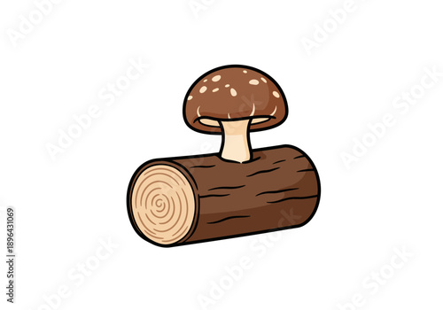 Mushroom Growing on a Log Illustration.