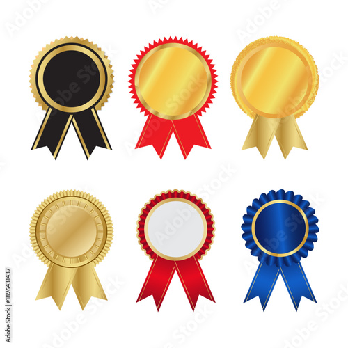 Golden, red and blue colors badge for awarded design.