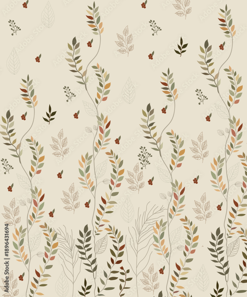 Fototapeta premium Vector seamless colorful watercolor Elegant botanical Little Fawn leaves 
