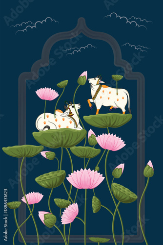 Wallpaper Mural Pichwai vector illustration of a cow art home decoration  Torontodigital.ca