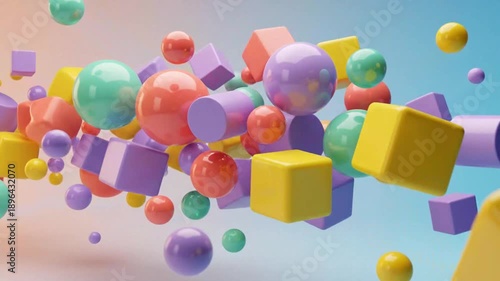 Abstract colorful geometric shapes floating in gradient background