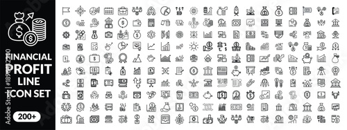 
Financial profit line icon set. Containing Money income, money savings, earnings, money, cash, investment, financial growth and more. Editable stroke. Vector illustration