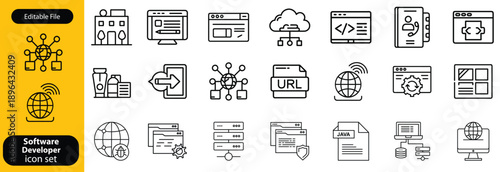 Software Developer line editable icon set. Vector illustration