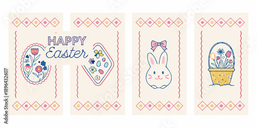Illustrative easter cards with floral designs bunny and a festive message
