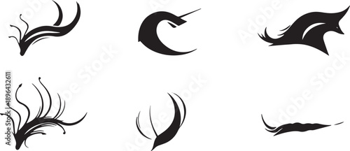 Brush set. Vector black paint brush spots, highlighter lines or felt-tip pen marker. Ink smudge abstract shape stains and smear set with texture