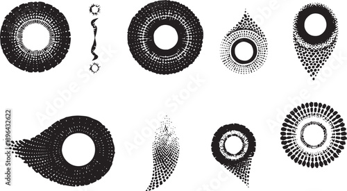 Brush set. Vector black paint brush spots, highlighter lines or felt-tip pen marker. Ink smudge abstract shape stains and smear set with texture