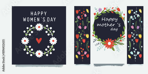 Floral greeting cards for women s day and mother s day celebrations