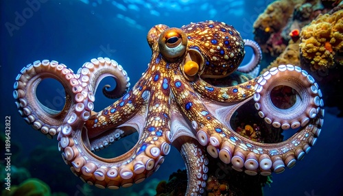 Blue-Ringed Octopus Showing Bright Blue Rings Underwater