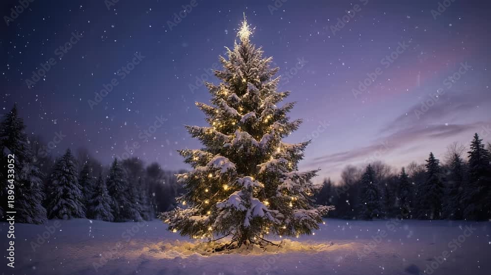 custom made wallpaper toronto digitalMagical Christmas Tree in Snowy Landscape with Night Sky and Falling Snowflakes