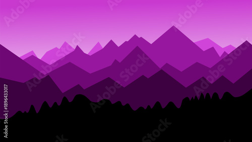 Purple Mountain Range Landscape  Minimalist Vector Background