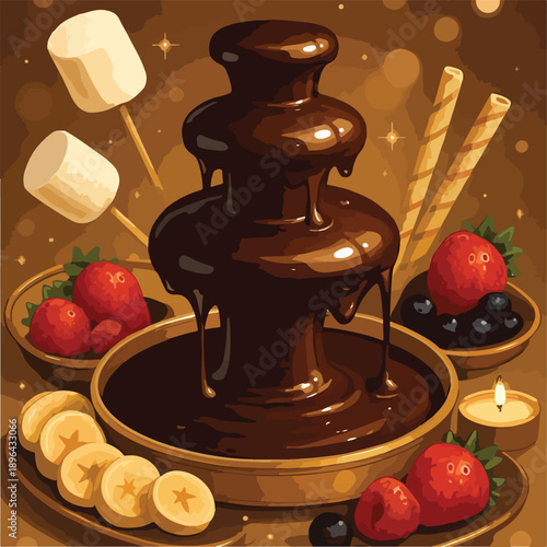  Luxury Dessert Fountain Celebration Scene – Romantic Chocolate Day Illustration
