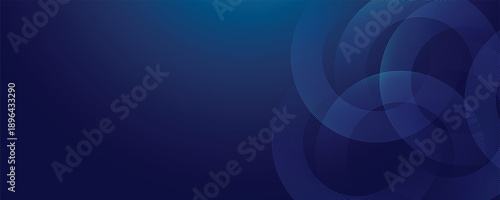 Futuristic abstract gradient background with dynamice circle lines. Dark blue abstract background with overlapping glowing blue circles. Technology concept. Vector illustration