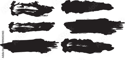 Brush set. Vector black paint brush spots, highlighter lines or felt-tip pen marker. Ink smudge abstract shape stains and smear set with texture