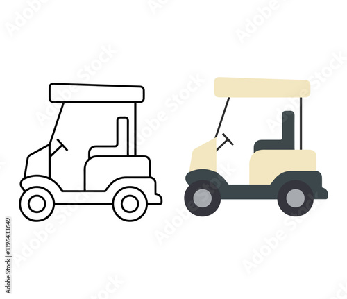 Golf cart icons set in different styles, flat and line electric buggy for sport transportation and leisure vector illustration