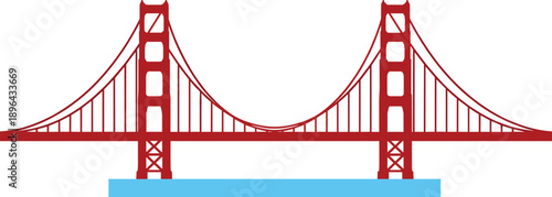 Golden Gate Bridge Vector Illustration with Red Towers and Suspension Cables for San Francisco Landmark, Architecture, Travel Poster, and Engineering Design