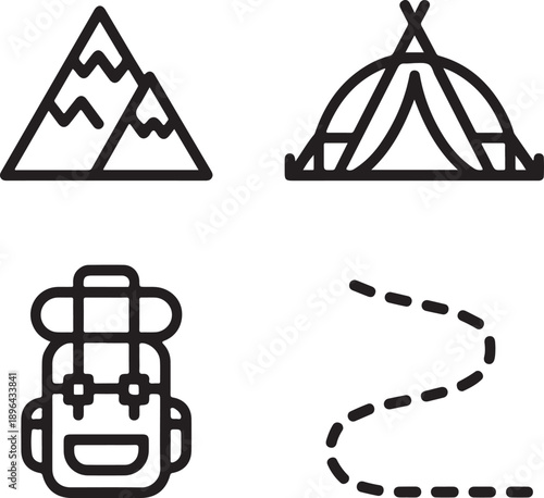 Outdoor adventure icons for travel and exploration