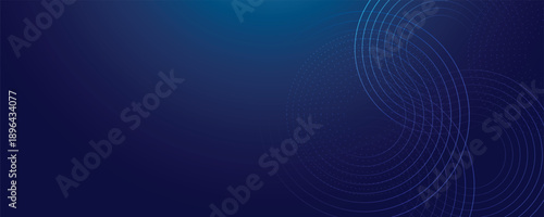 Futuristic abstract gradient background with dynamice circle lines. Dark blue abstract background with overlapping glowing blue circles. Technology concept. Vector illustration