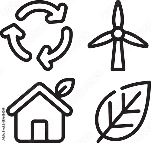 Eco friendly icons for sustainable living and renewable energy solutions