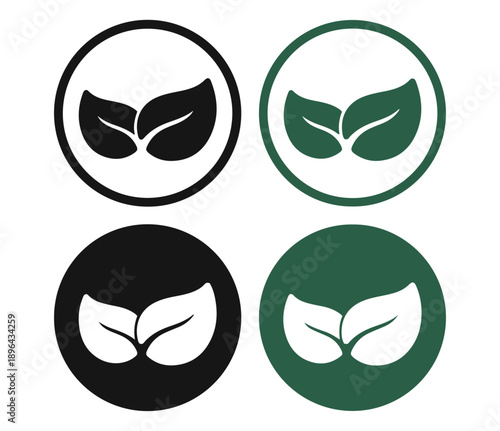 Leaf and ecology icons set in different styles, flat and line green foliage for nature environment and sustainability vector illustration